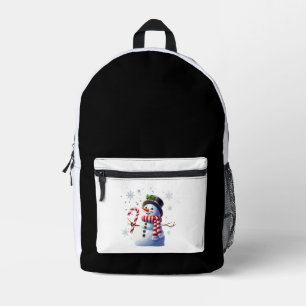 Mochila Impresa Muñeco de nieve de Navidad alegre con bastón de ca