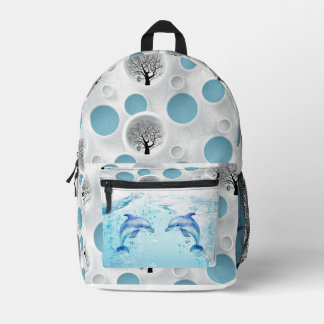 Mochila Impresa mural moderno abstracto de delfín azul lindo