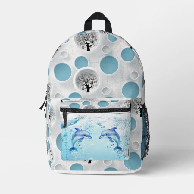 Mochila Impresa mural moderno abstracto de delfín azul lindo (Anverso)
