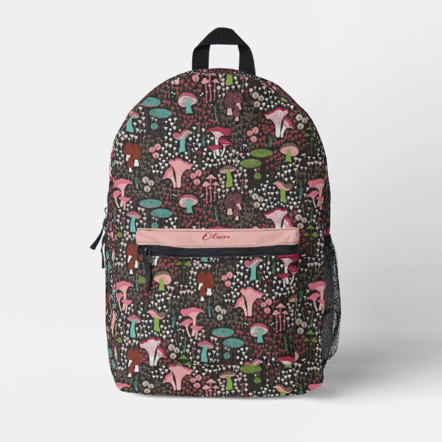 Mochila Impresa Mushroom retro rosado (Anverso)