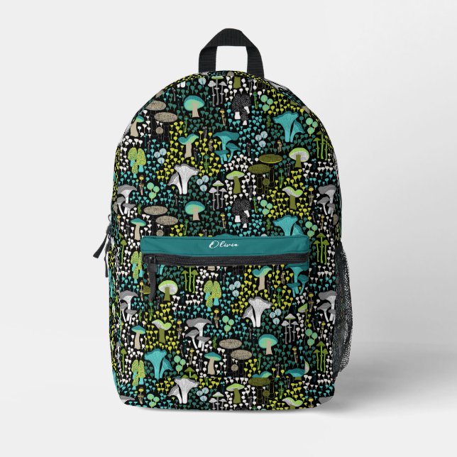 Mochila Impresa Mushroom retro verde azulado (Anverso)