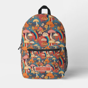Mochila Impresa Mushrooms Arcoíris Monograma Nombre Campamento Esc