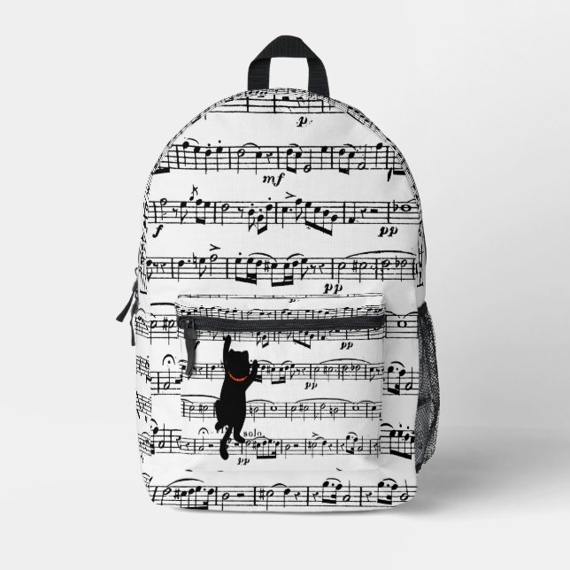 Mochila Impresa Música Cat On Sheet (Anverso)