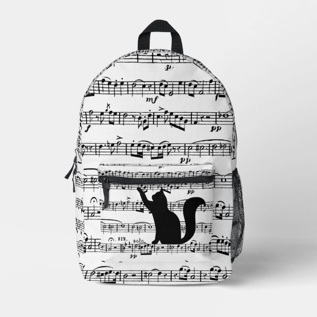 Mochila Impresa Música De Gato En La Hoja (Anverso)