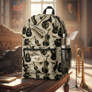Mochila Impresa Música de hojas e instrumentos Black/Gold ID481