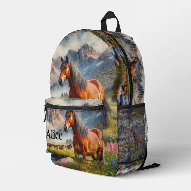 Mochila Impresa Mustang Horse AI personalizado (Esquina derecha trasera )