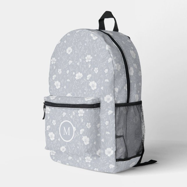Mochila Impresa Muted Gray And White Wildflower Pattern  (Esquina derecha trasera )