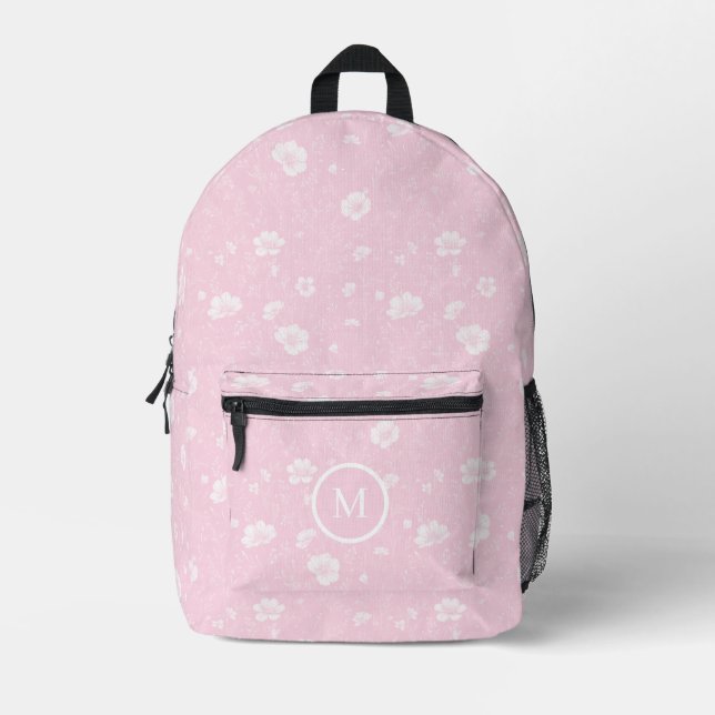 Mochila Impresa Muted Pink And White Wildflower Pattern  (Anverso)