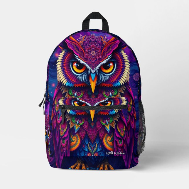 Mochila Impresa Mystic Owl Spirit Backpack - Wisdom & Magic Design (Anverso)