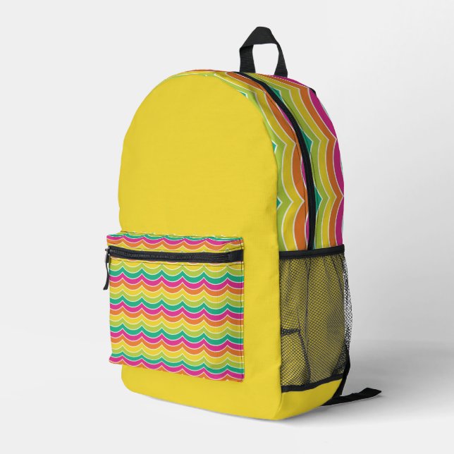 MOCHILA IMPRESA NARANJA AMARILLO BRILLANTE TIRA VERDE AZUL ROSA (Esquina derecha trasera )