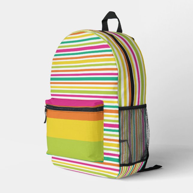 MOCHILA IMPRESA NARANJA AMARILLO BRILLANTE TIRA VERDE AZUL ROSA (Esquina derecha trasera )
