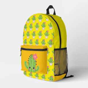 Mochila Impresa Naranja Amarillo Cute Cactus