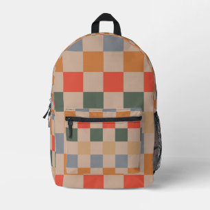 Mochila Impresa Naranja azul beige Brown Checkered Gingham Pattern