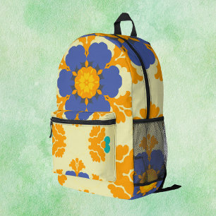 Mochila Impresa Naranja azul retro Mandala y amarillo