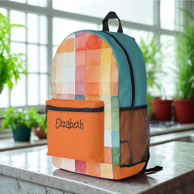 Mochila Impresa Naranja de acuarela y placa Verde azulada (Subido por el creador)