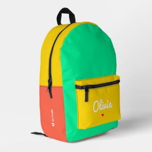 Mochila Impresa Naranja de bloques de color de estilo verde amaril