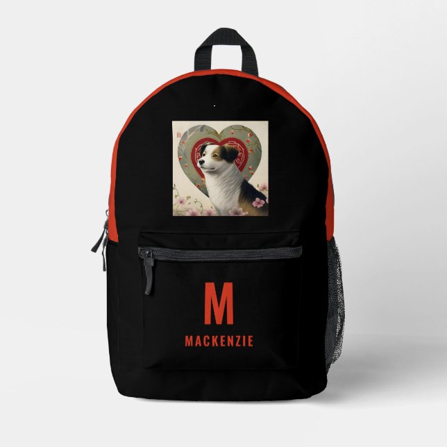 Mochila Impresa Naranja de fotografía de perro personalizado Monog (Anverso)