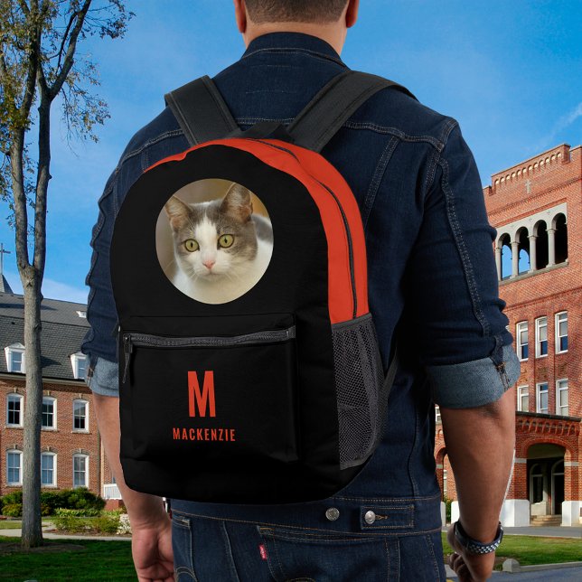 Mochila Impresa Naranja de fotos de gato personalizado lindo Monog (Subido por el creador)