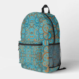 Mochila Impresa Naranja de gradiente Círculo Concéntrico Turquesa 