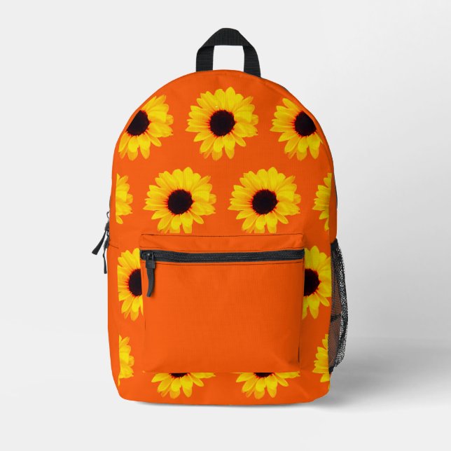 Mochila Impresa Naranja de los girasoles Impresión negra amarilla  (Anverso)