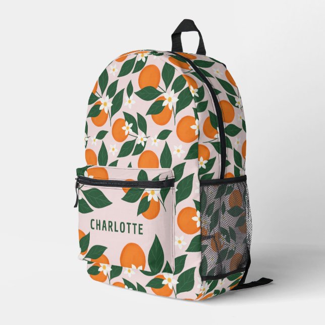 Mochila Impresa Naranja de nombre personalizado Blossom Citrus Pat (Esquina derecha trasera )
