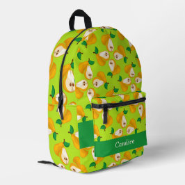 Mochila Impresa Naranja de nombres personalizados peras en verde