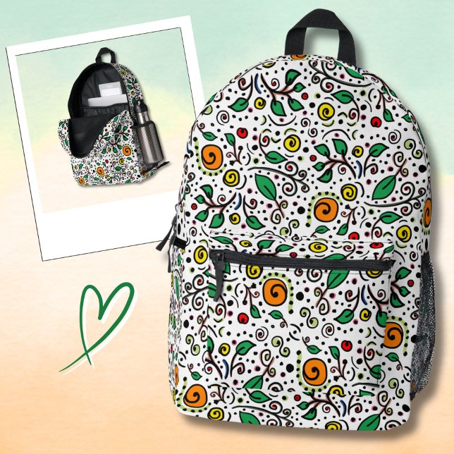 Mochila Impresa Naranja de patrones de flores Swirl Berry en blanc (Subido por el creador)