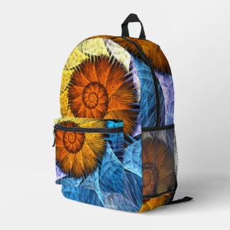 Mochila Impresa Naranja floral Azul amarillo abstracto arte