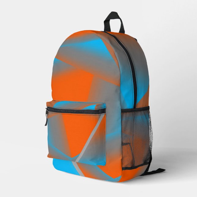 Mochila Impresa Naranja Gris Azul Ombre Geométrico Resumen Arte (Esquina derecha trasera )