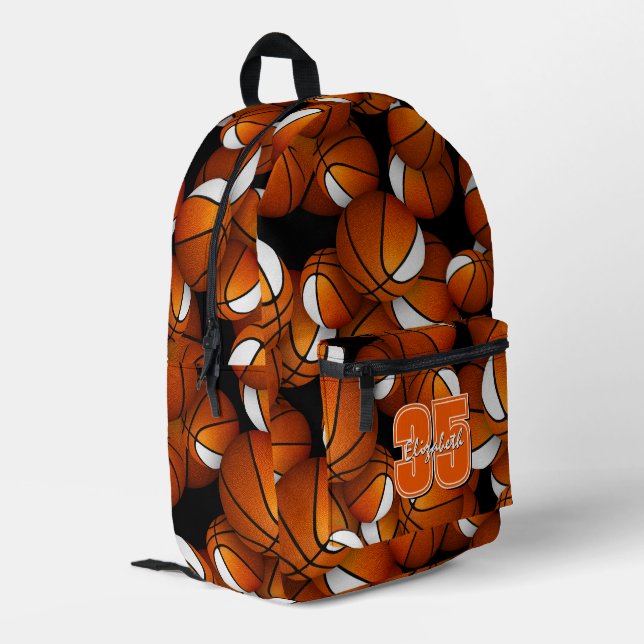 Mochila Impresa naranja patrón de baloncesto blanco con número jer (Esquina izquierda trasera)