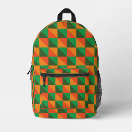 Mochila Impresa Naranja retro y patrón abstracto geométrico verde
