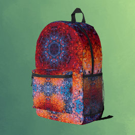 Mochila Impresa Naranja rojo Mandala digital y azul