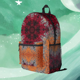 Mochila Impresa Naranja rojo Mandala digital y azul