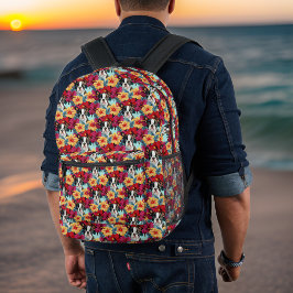 Mochila Impresa Naranja Rojo Tropical Hibiscus Patterh