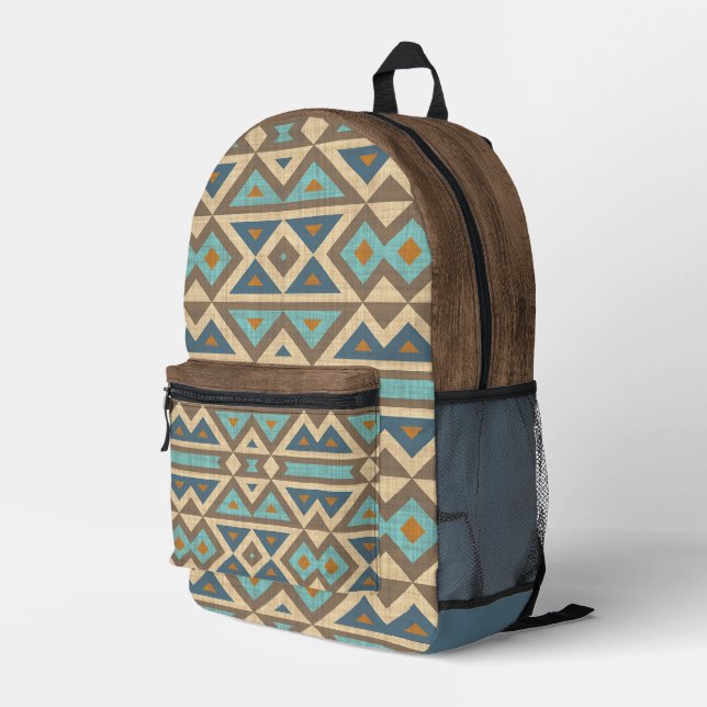 Mochila Impresa Naranja turquesa azul verde azulado Arte tribal ma (Esquina derecha trasera )
