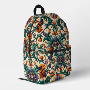 Mochila Impresa Naranja verde morado Azulejos portugueses mosaicos