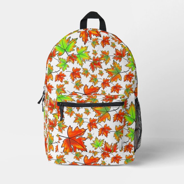 Mochila Impresa Naranja verde rojo otoño hojas de arce (Anverso)