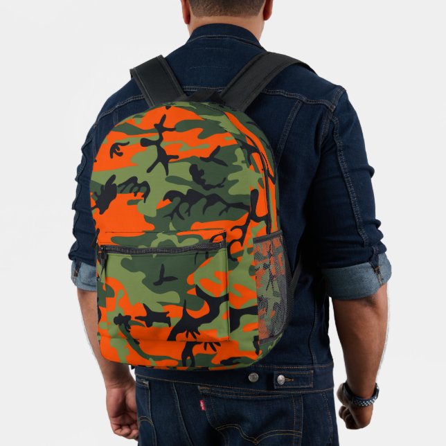 Mochila Impresa Naranja y Camuflaje Verde, Ejército (Insitu (Modelo))