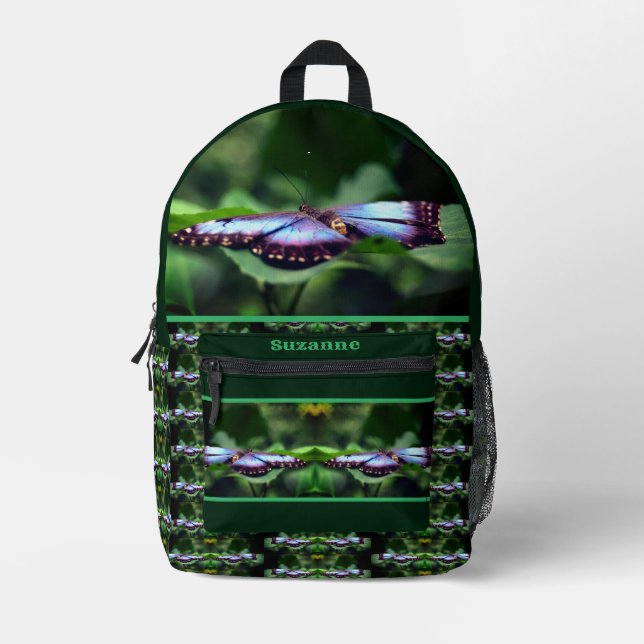 Mochila Impresa Naturaleza de la mariposa azul personalizada (Anverso)