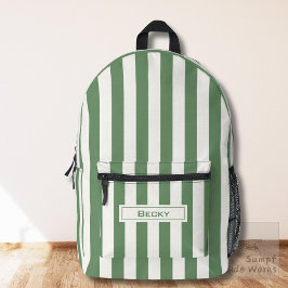Mochila Impresa Naturaleza Rayas Verdes y Blancas y Nombre