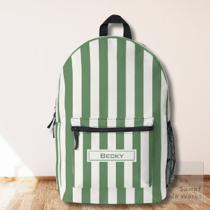 Mochila Impresa Naturaleza Rayas Verdes y Blancas y Nombre