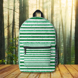 Mochila Impresa Naturaleza Verde Blanco Rayas Horizontales Brillan