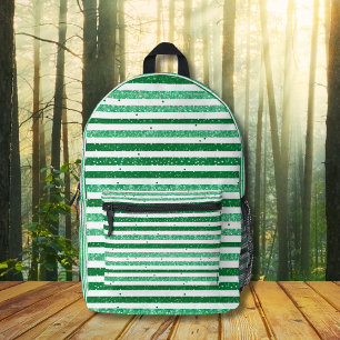 Mochila Impresa Naturaleza Verde Blanco Rayas Horizontales Brillan