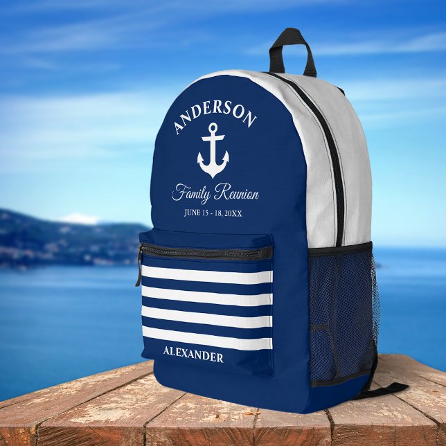 Mochila Impresa Nautical Anchor Family Reunion Navales Bandas Azul (Customize to change text size or text style.)