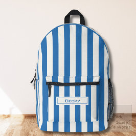 Mochila Impresa Nautical Blue and White Stripes and Name