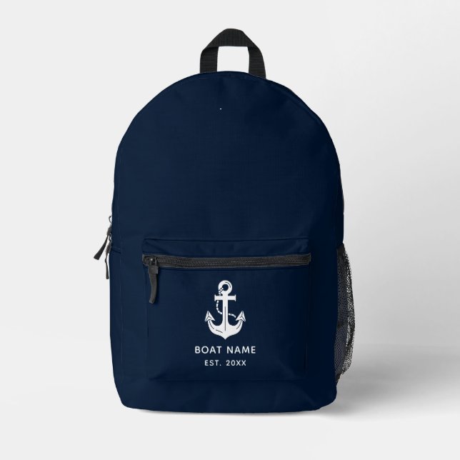 Mochila Impresa Nautical Navy Blue Custom Boat Name (Anverso)