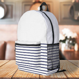 Mochila Impresa Nautical Stripe Navy Blue Stylish Moderne Moderno