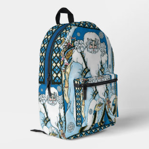 Mochila Impresa Navidad Vintage, Santa Claus Azul con Bola de Niev