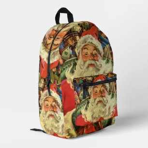 Mochila Impresa Navidad vintage, Santa Claus en Sleigh con juguete