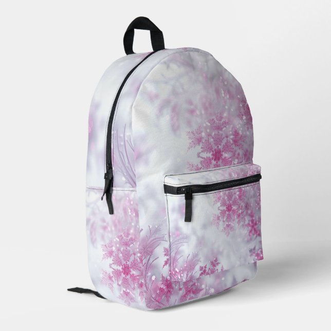 Mochila Impresa Navidades de copos de nieve rosa arte digital (Esquina izquierda trasera)
